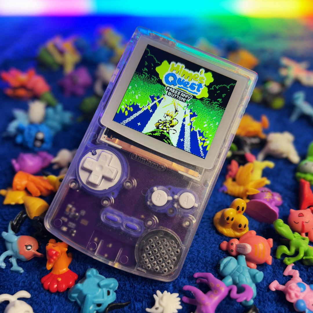 Funny playing game boy color mod white buttons with purple chip and transparent shell